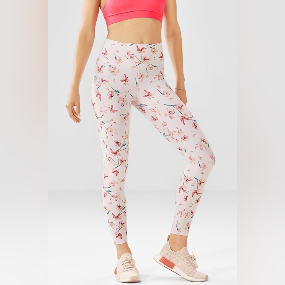 Fabletics Sz S White and Pink Floral Leggings